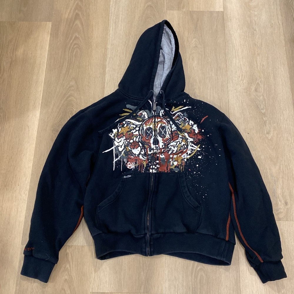 Y2K Vintage Marc Ecko Multicolor Skull Graphic Zip Front Hoodie Size L